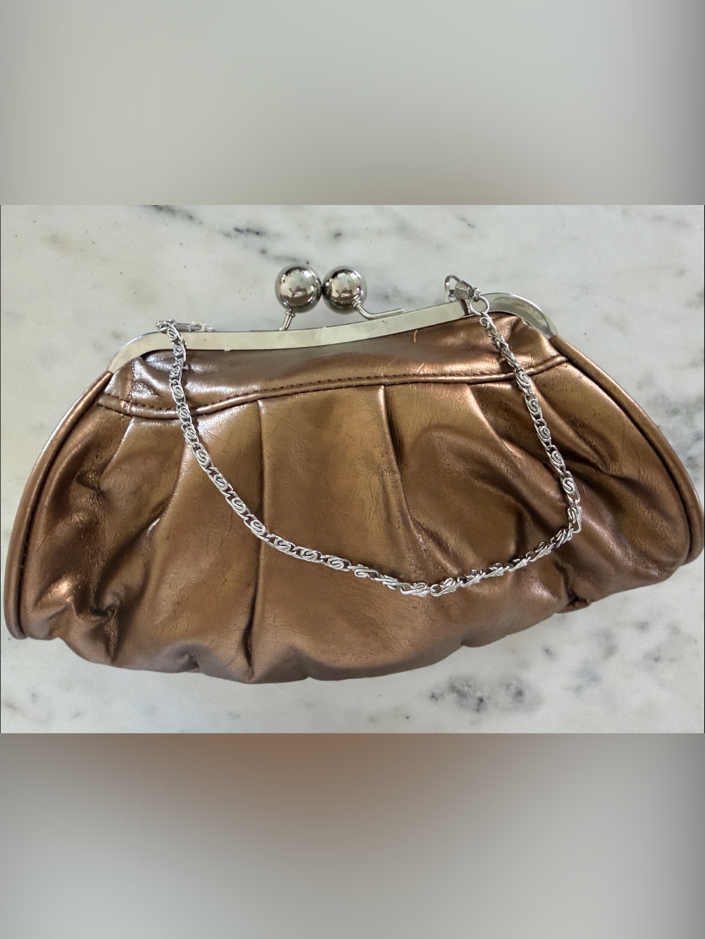 Metallic Bronze Evening Clutch with Silver Chain